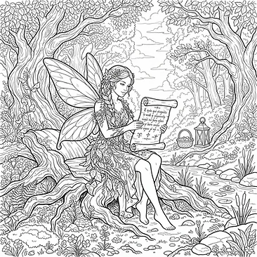 Fairy reading a scroll of birch