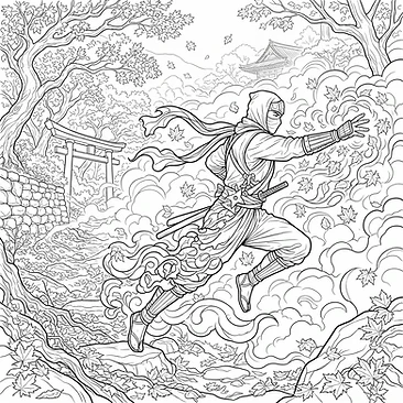 Ninja vanishing into dense autumn mist
