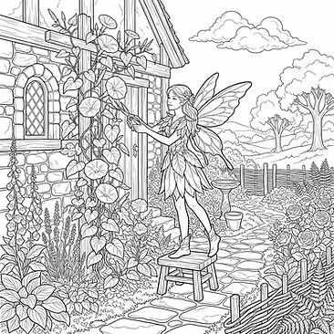 Fairy gardener pruning a morning glory
