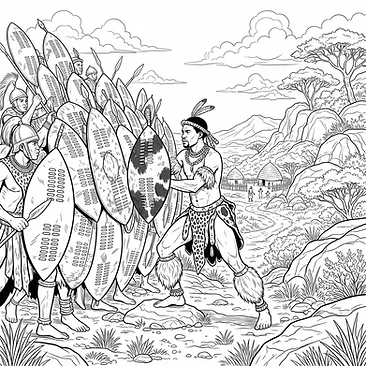 Zulu warrior bracing against shield wall