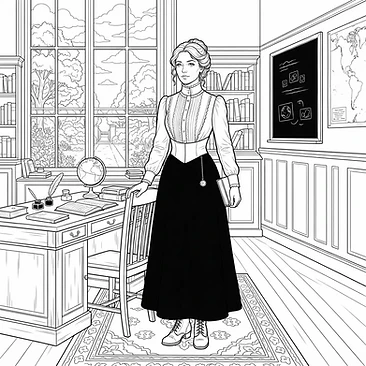Edwardian governess in high collar shirtwaist