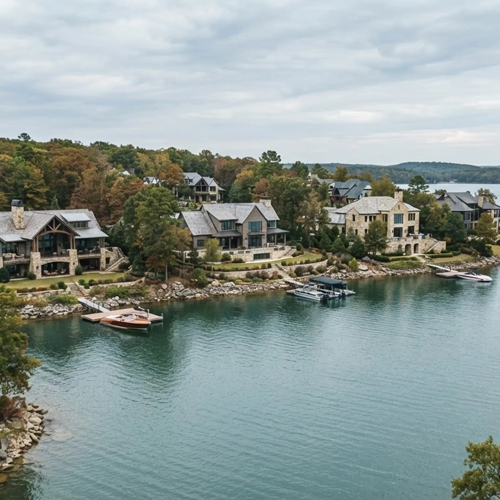 Grand Lake shoreline and waterfront homes