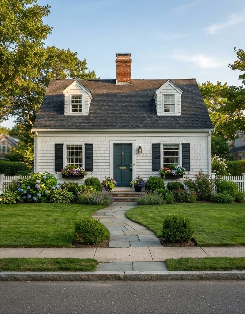 A traditional home with a front lawn