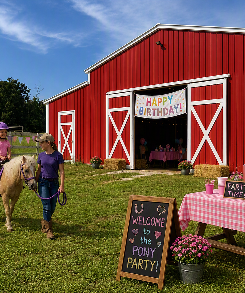 Kids' horse birthday party outside the Honeycutt barn