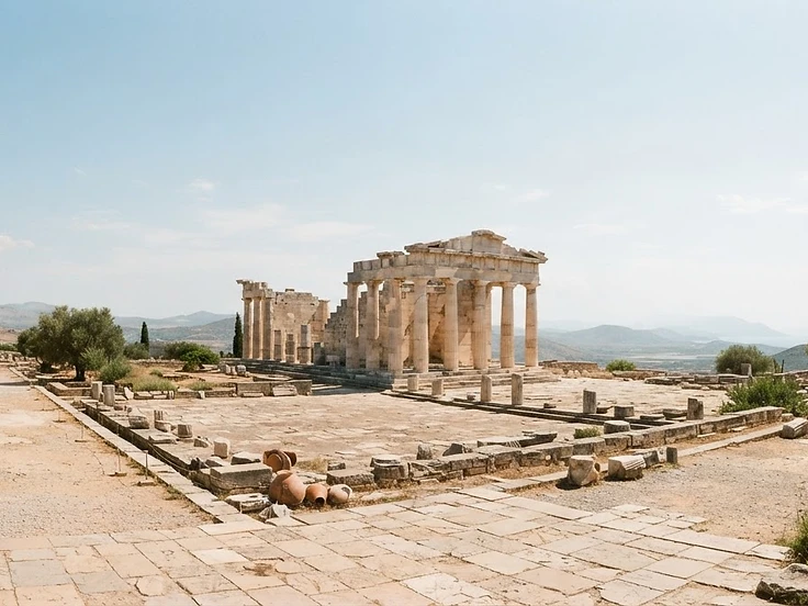 Sunlit ancient Greek stone courtyard