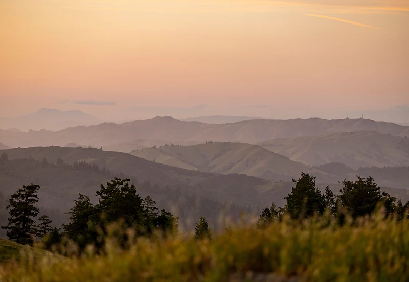Rolling California mountain range at golden hour