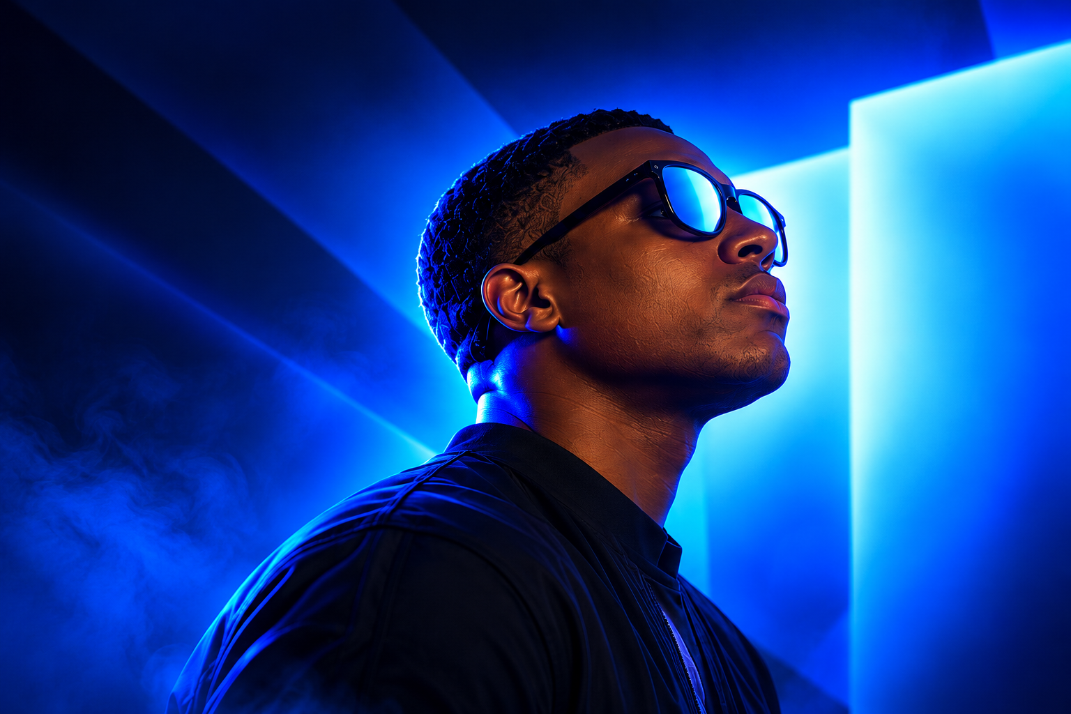 Founder of Grace Business Solutions in blue studio lighting