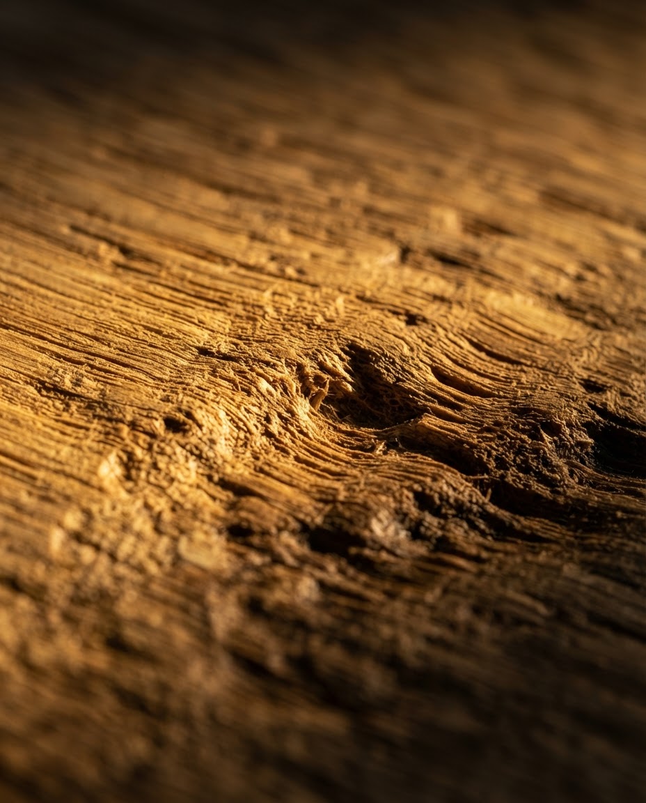 Macro detail of oak wood grain in raking light