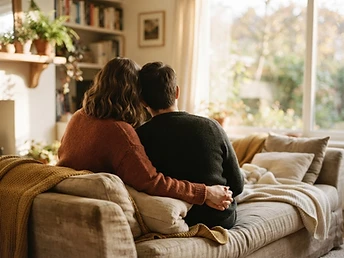 A couple reconnecting in warm light
