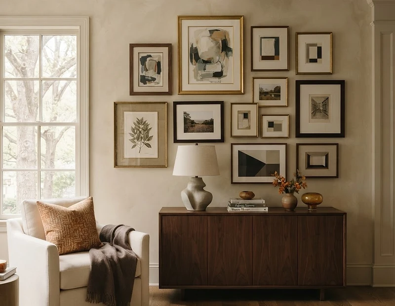 Custom framed artwork installed in an Atlanta residence
