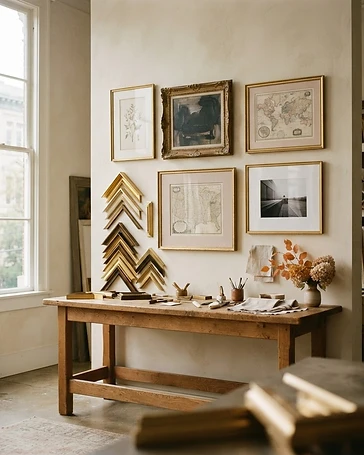 Completed custom framing project displayed in a refined Atlanta interior
