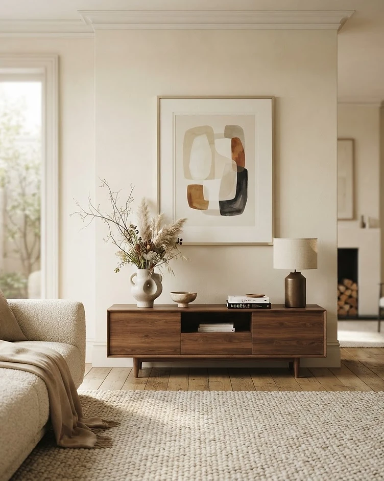 Custom-framed fine art displayed in a sophisticated residential interior