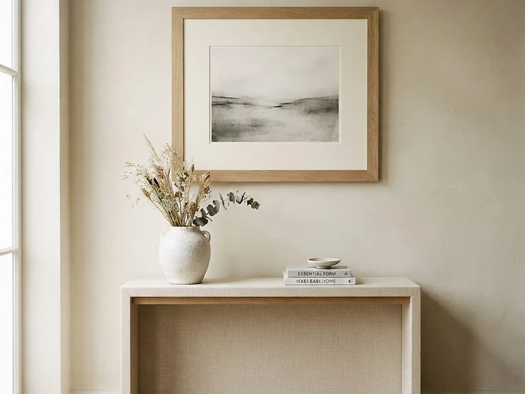 Limited-edition fine art print in a natural oak frame with a cream archival mat