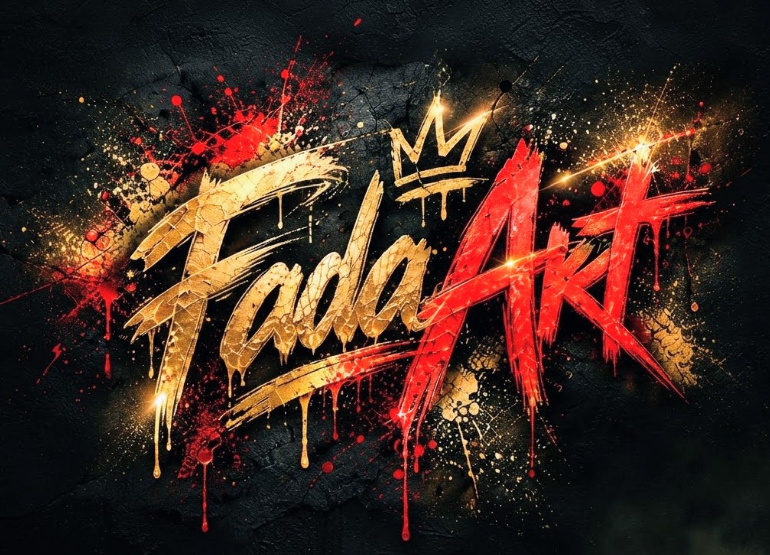 FadaArt peint à la main en or et rouge, avec couronne et projections de peinture