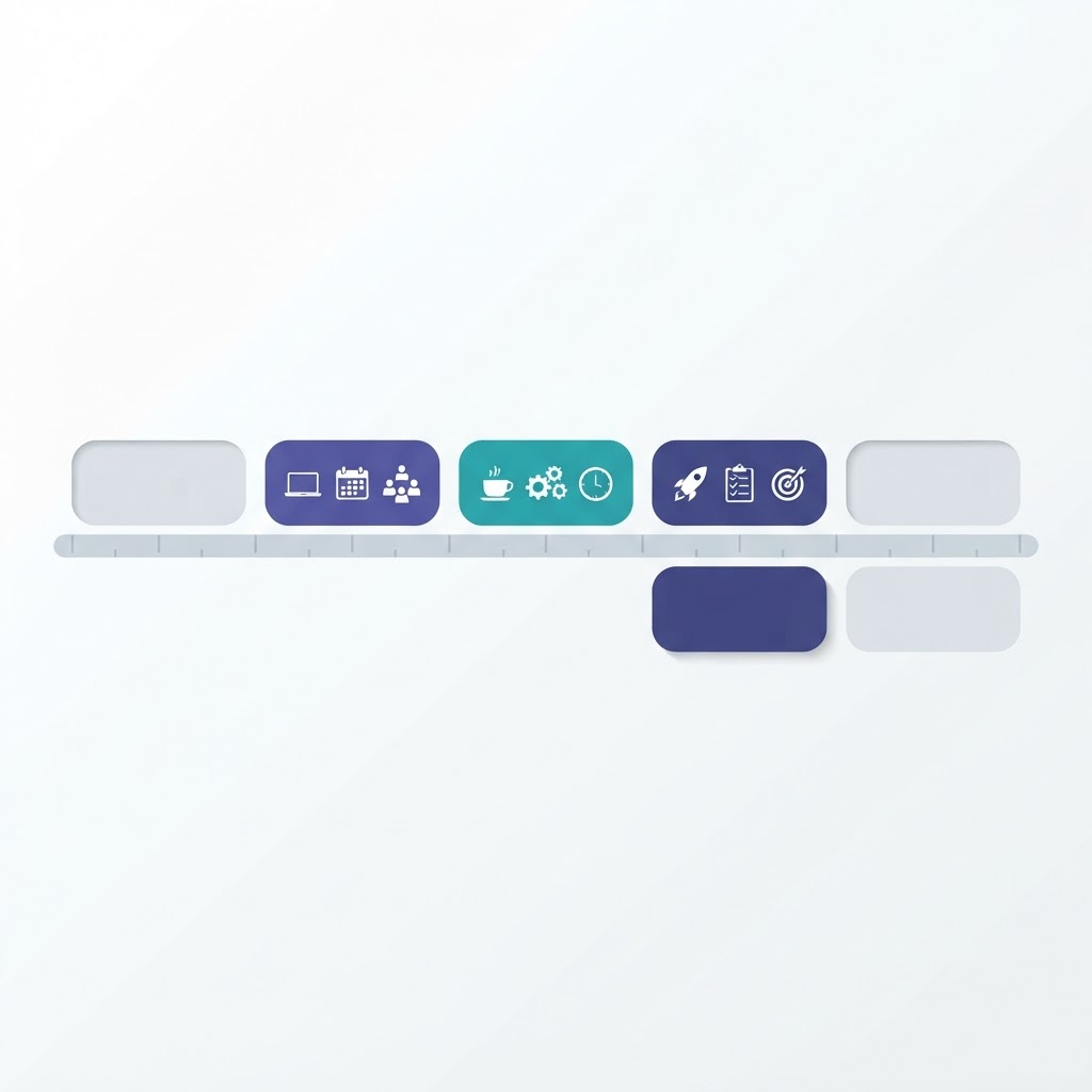 Infographic: een dagindeling met drie prioriteitsblokken en twee bufferblokken