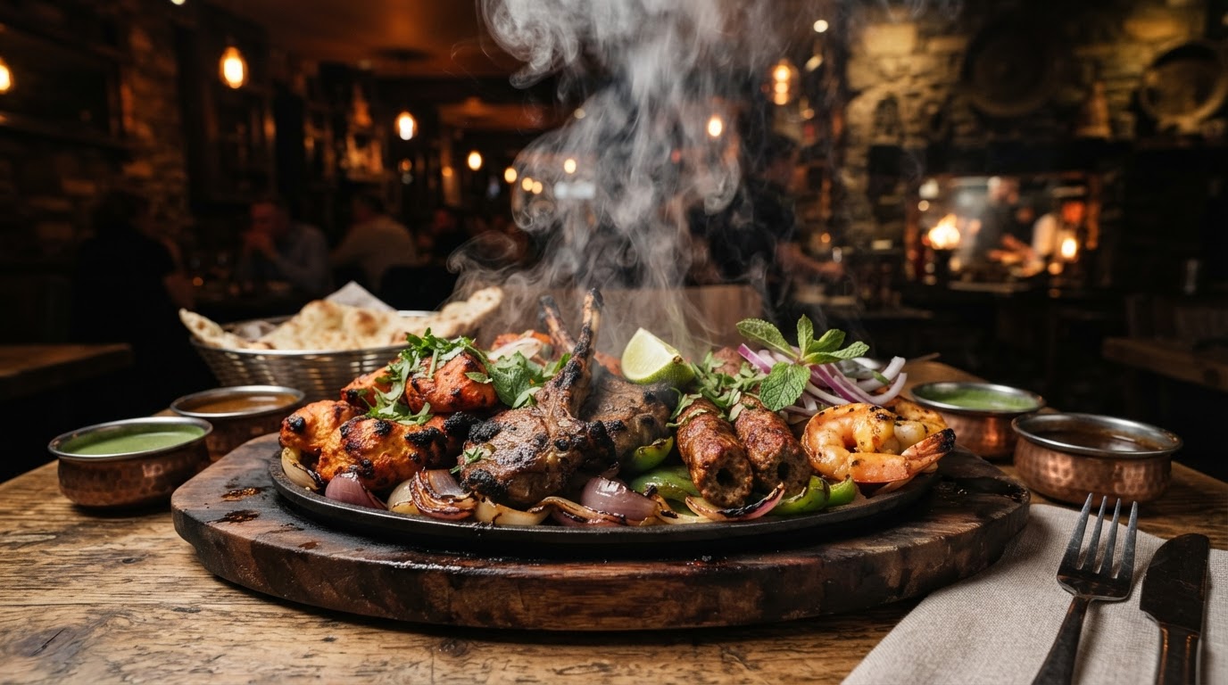 Sizzling tandoori mixed grill platter