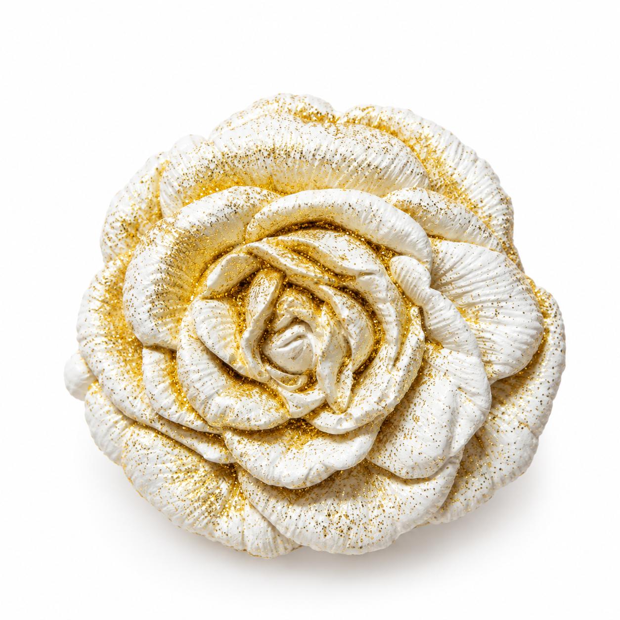 Rosa de Gesso com Brilho Dourado