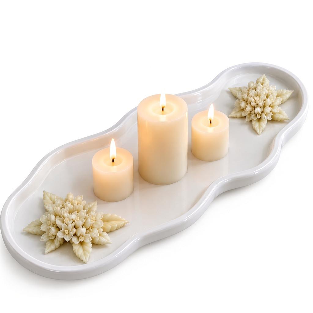 Bandeja de Gesso com Velas e Flores