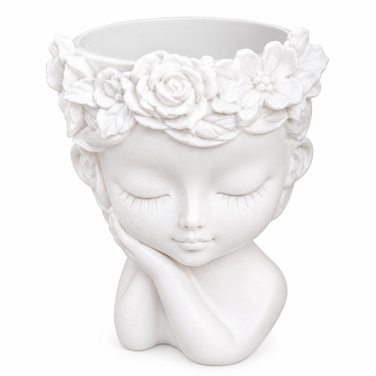 Vaso de Gesso Menina com Coroa de Flores