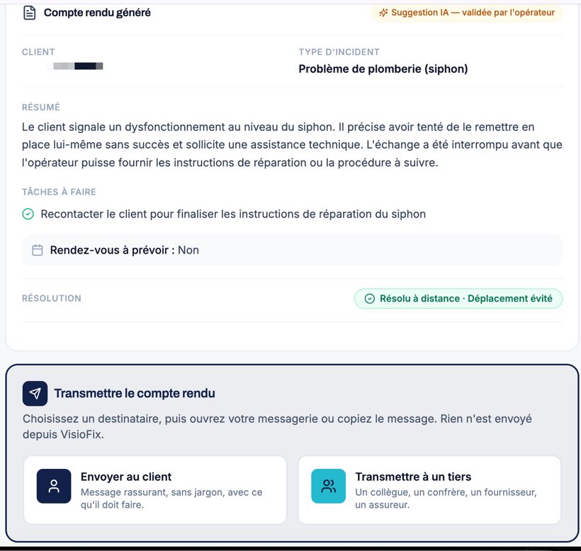 Compte rendu généré, validé par l'opérateur, et bloc « Transmettre le compte rendu »