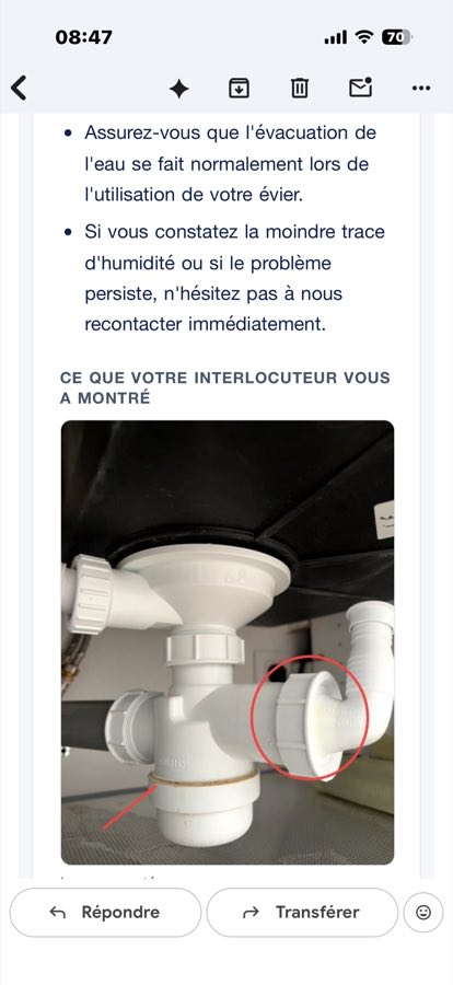 E-mail de compte rendu reçu par le client, avec la photo annotée
