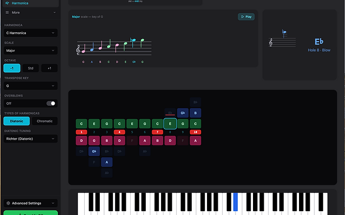 The Alex Rossi Harmonica Tool interactive interface
