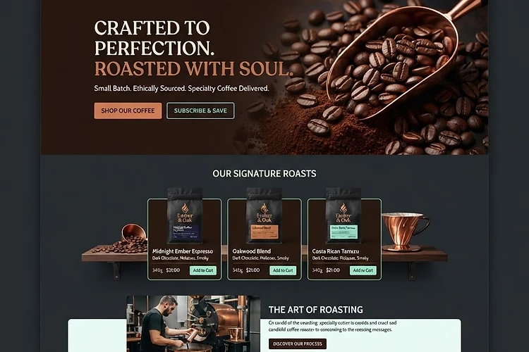 Coffee Roaster website design for Ember & Oak
