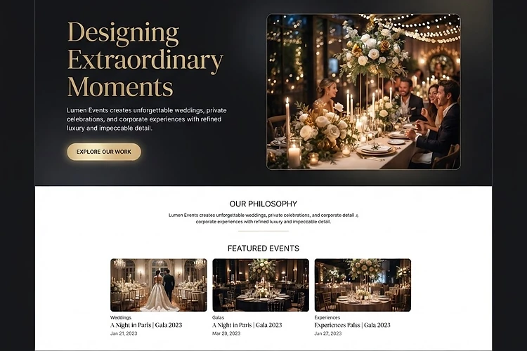 Event Planning website design for Lumen Events