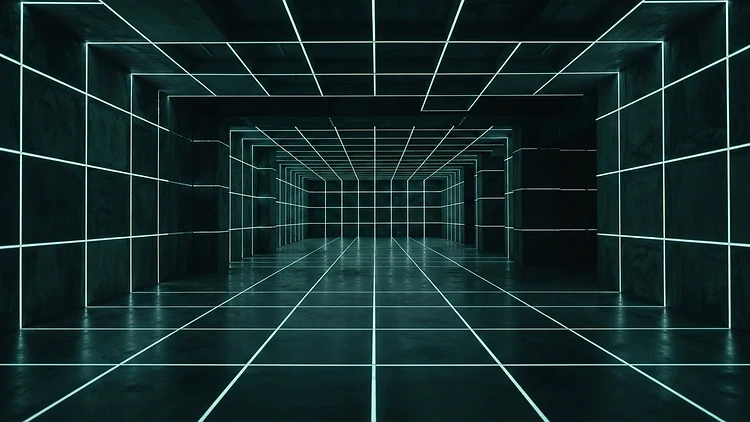 Coding Circle studio interior with mint grid lighting