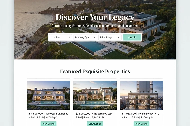 Real Estate website design for Verity Estates