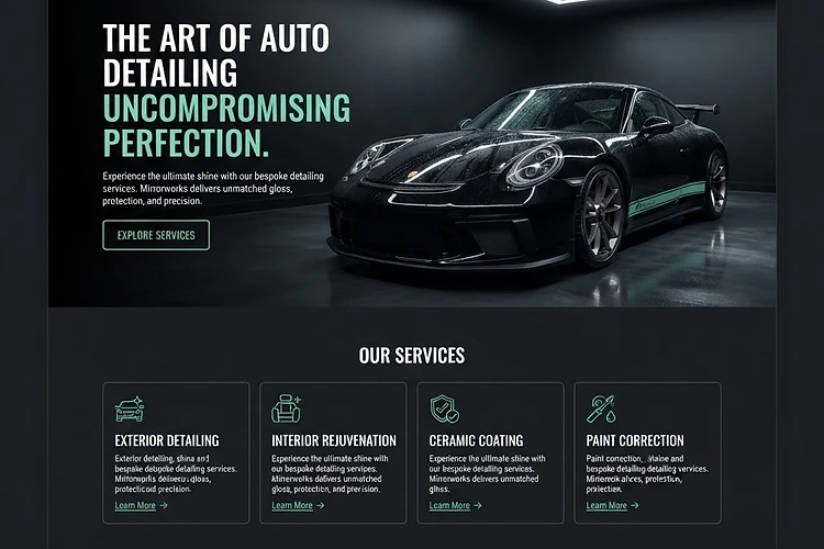 Auto Detailing website design for Mirrorworks