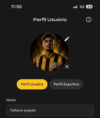 Perfil atualizado do jogador com foto e dados pessoais