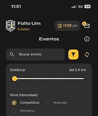 Filtros de eventos por distância, intensidade e modalidade