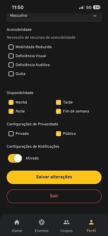 Preferências de acessibilidade, disponibilidade, privacidade e notificações
