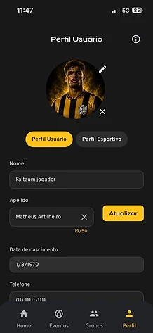 Edição de nome, apelido, nascimento e telefone no perfil