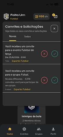 Convites e solicitações com ações para aceitar ou recusar