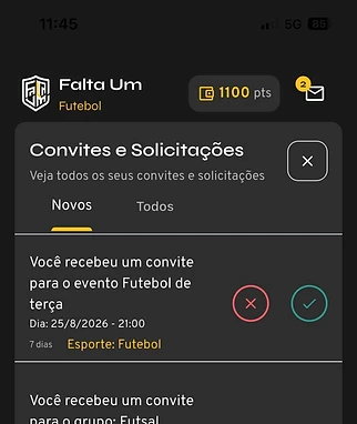 Convites e solicitações com ações para aceitar ou recusar