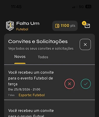 Convites e solicitações com ações para aceitar ou recusar