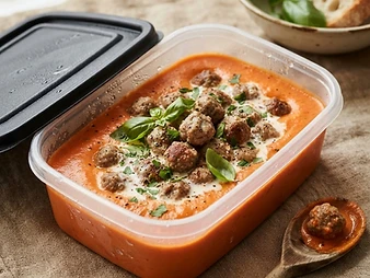 Tomaten crèmesoep met runderballetjes