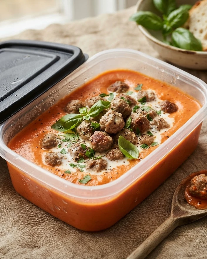 Tomaten crèmesoep met runderballetjes