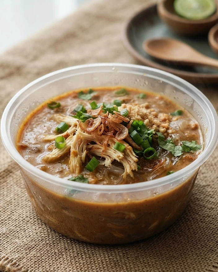 Indonesische pindasoep met kip