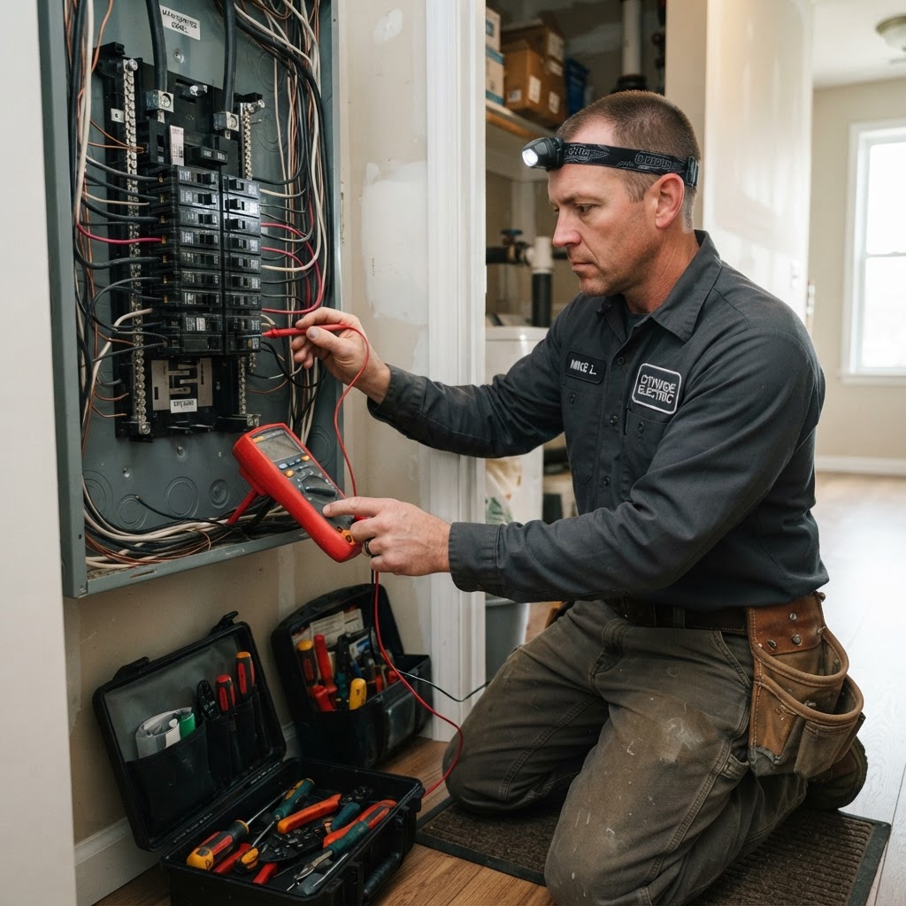 Licensed electrician working on a residential electrical panel