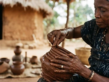 Mains modelant une poterie en argile au Fouta-Djallon