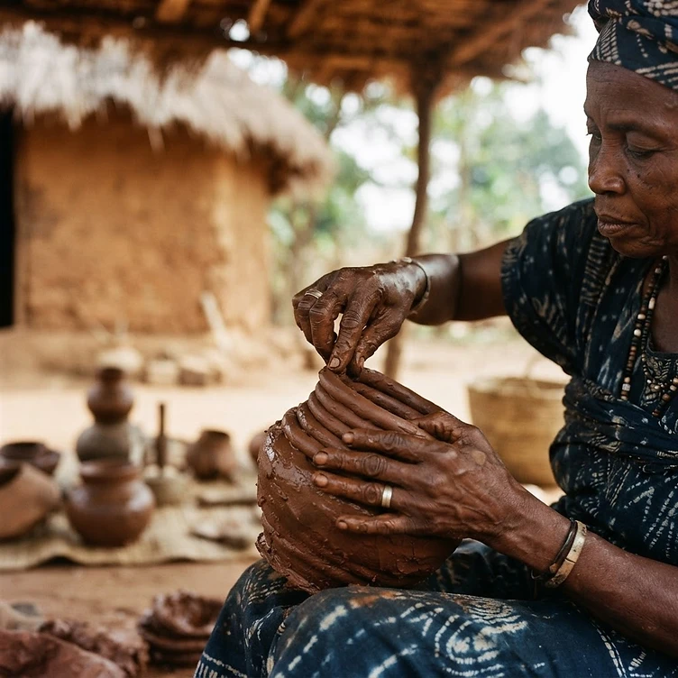 Mains modelant une poterie en argile au Fouta-Djallon