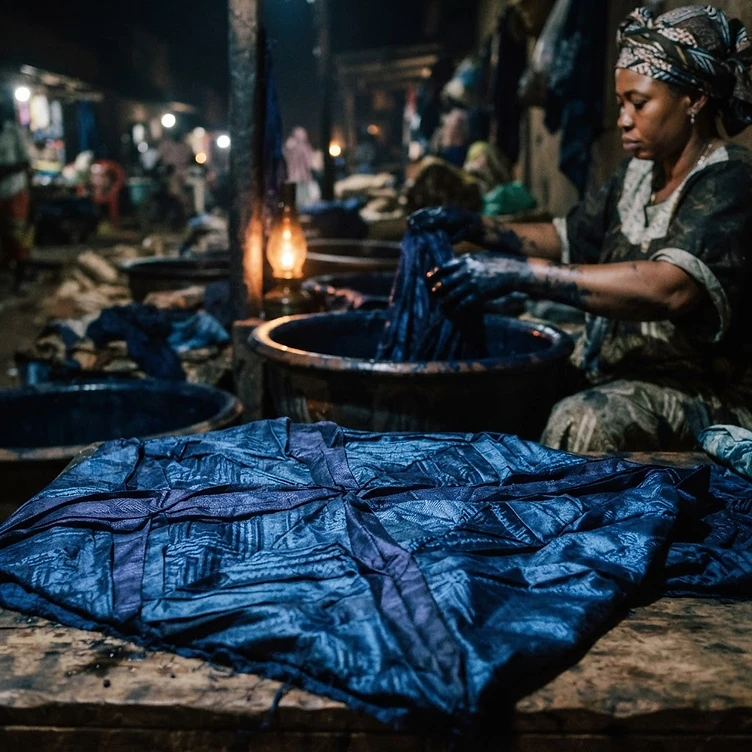 Étoffe de bazin indigo teinte à la main, Bamako