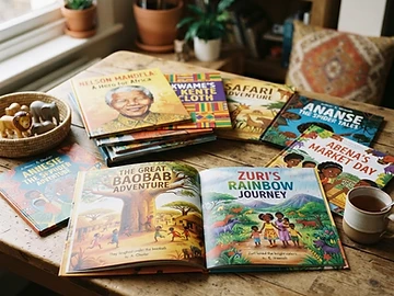 Albums jeunesse illustrés posés sur une table