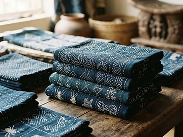 Tissu ndop indigo brodé du Grassfields camerounais