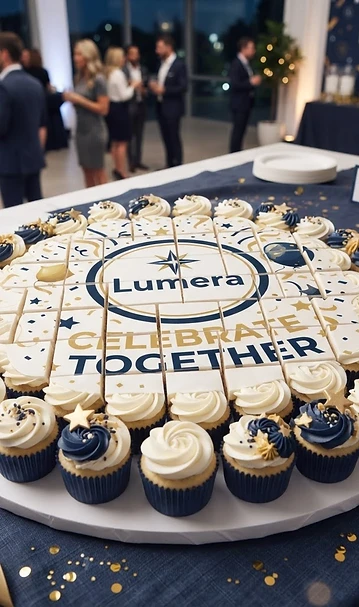 Pull-apart cupcake spread with edible company logo