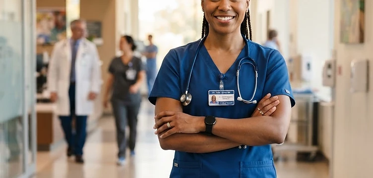 A confident healthcare professional ready to staff a Maryland facility