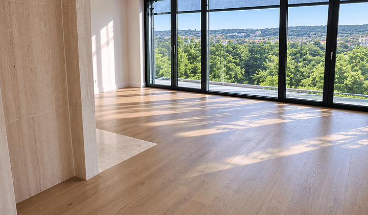 Penthouse Wohnbereich mit raumhoher Verglasung